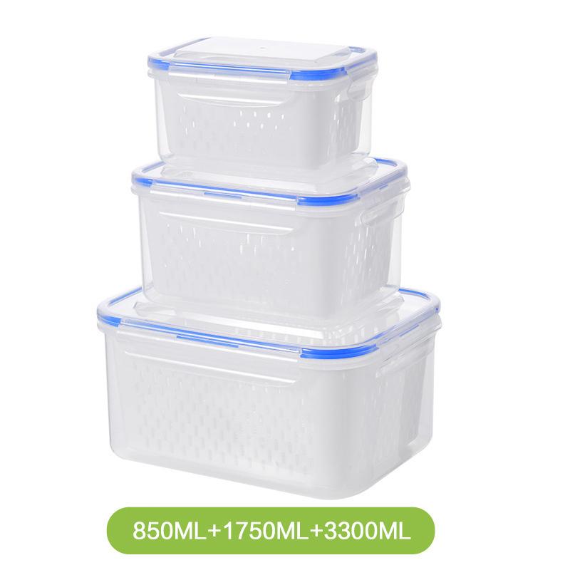 3PCS Double Layer Sealed Preservation Container Set Microwave Safe High Transparency For Fruits Vegetables Drainage Storage Box