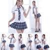 Women's Sexy Lingerie School Girl Uniform Cosplay Costume With Stylish Turn-down Collar And Pleated Skirt