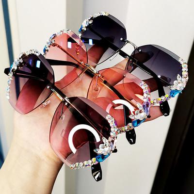 Rimless Design Sunglasses Women Vintage Luxury Rhinestone Sun Glasses Gradient Lens Eyeglasses