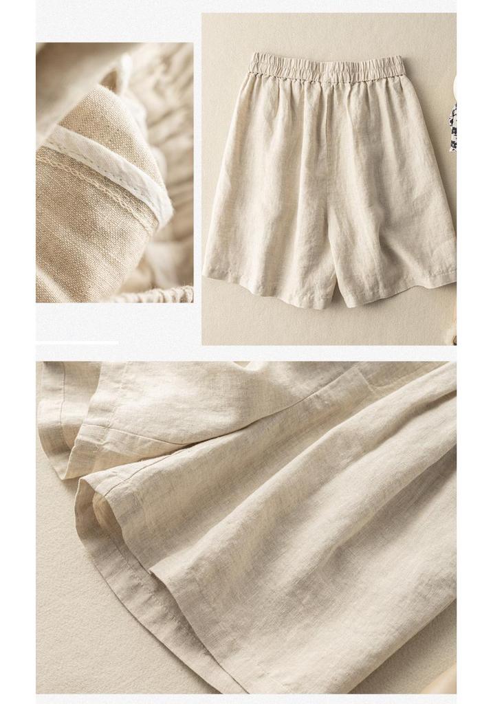 Women's Retro Wide-Leg Cotton Linen Pleated Pants - High Waist, Elastic, Casual and Artistic Summer Wear