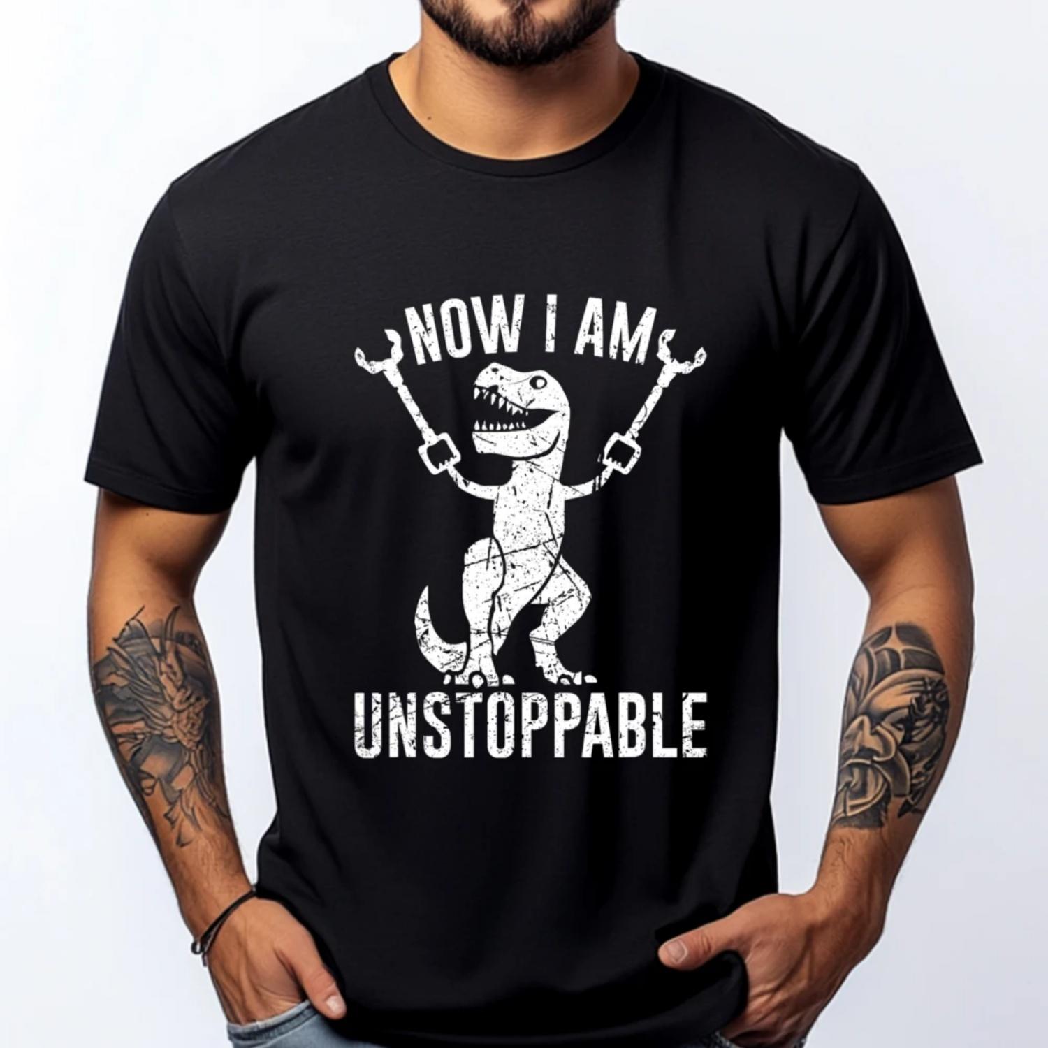 

Retro Now I M Unstoppable T Rex Dinosaur Grey Shirt Graphic Tee Men Cotton Funny Camiseta Masculina Chinese Style S чёрный