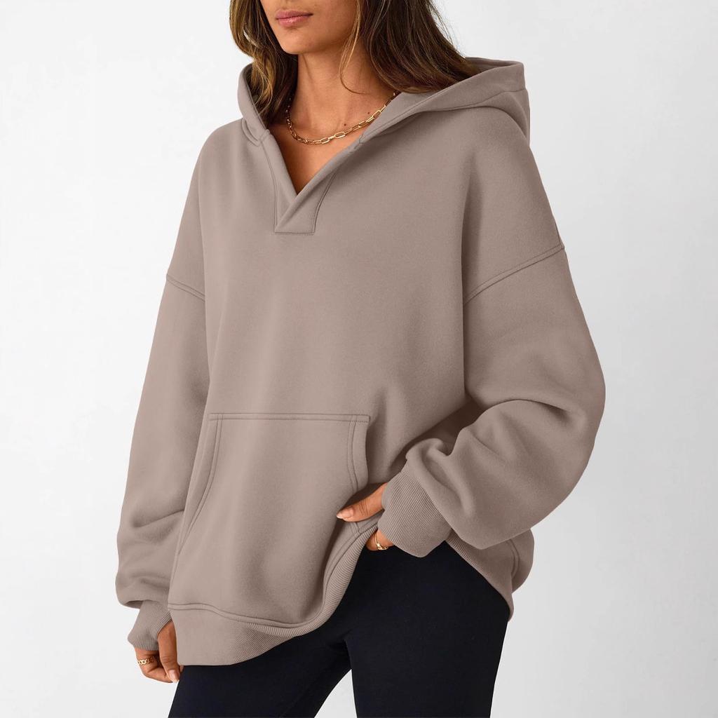 HNXC Damska zimowa odzież sportowa Jednokolorowa Luźna z kieszenią Bluza z kapturem i długim rękawem dla kobiet