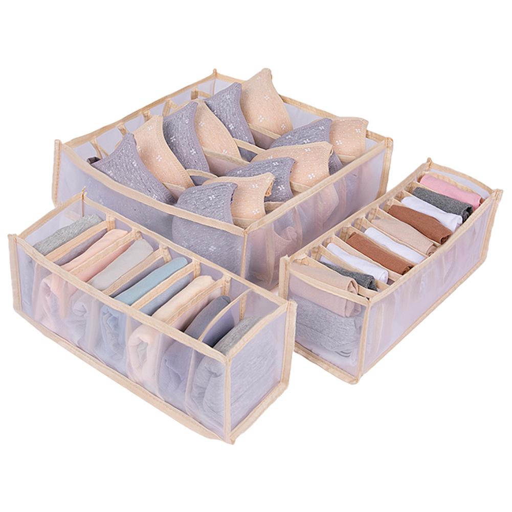3 Pcs Closet Storage Box 6/7 /11 Compartments Ties Storage Box Washable Multifunctional Stackable Household Cabinet Organization