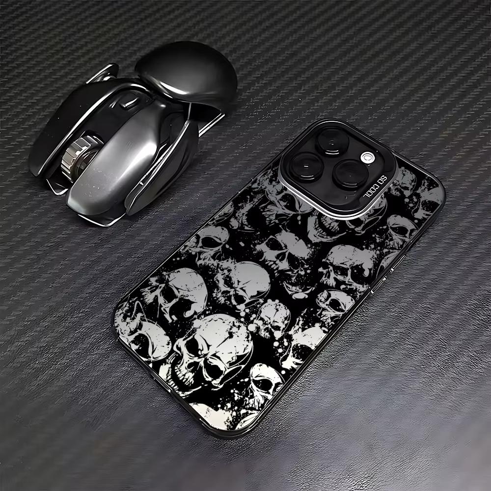 Heavy Duty Shockproof Black Art Skull Case For Iphone 17 Air 16 16e 15plus 14 13 12 11 Pro Max Matte Protective Back Cover