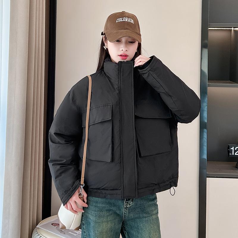 Large pocket short down cotton jacket women's 2025 winter new Korean version thickened padded jacket bread jacket
