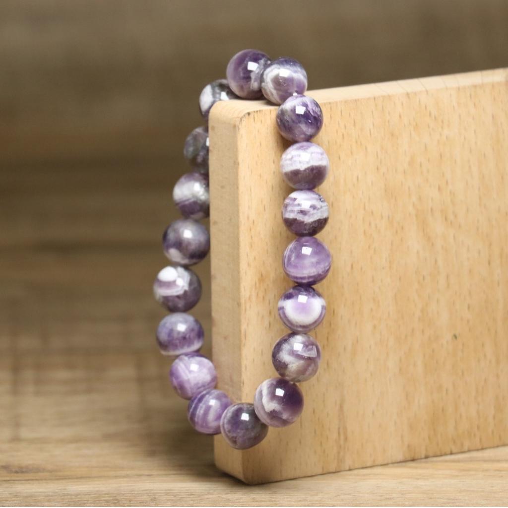 Chevron Amethyst Bead Bracelet – Calm Intuition Healing Jewelry, Spiritual Protection Gift for Women