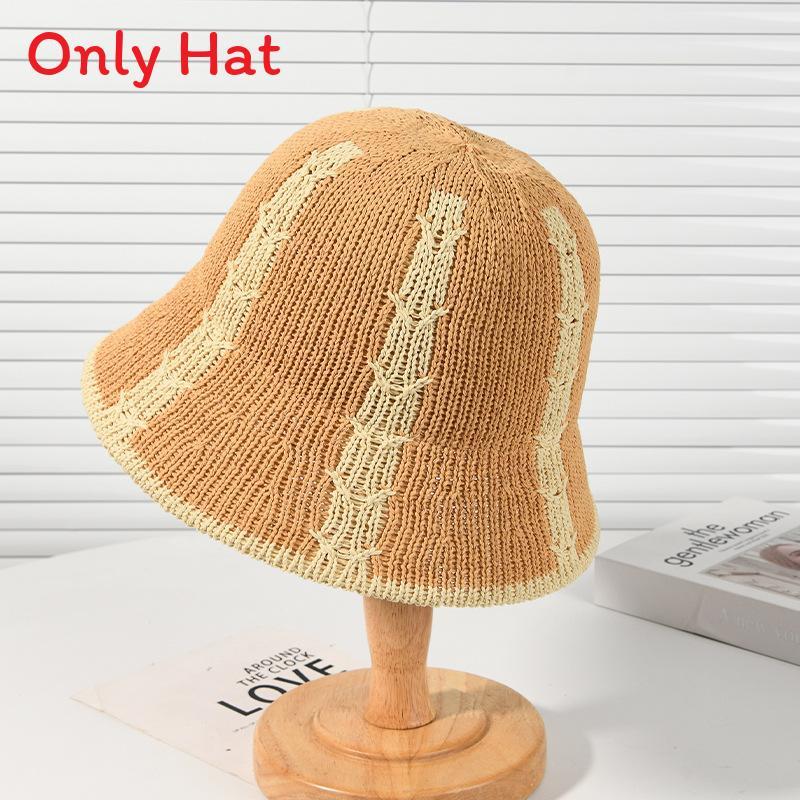 Fisherman Hat Ladies Summer Striped Cotton Sun Protection Wide Brim Casual Beach Cap