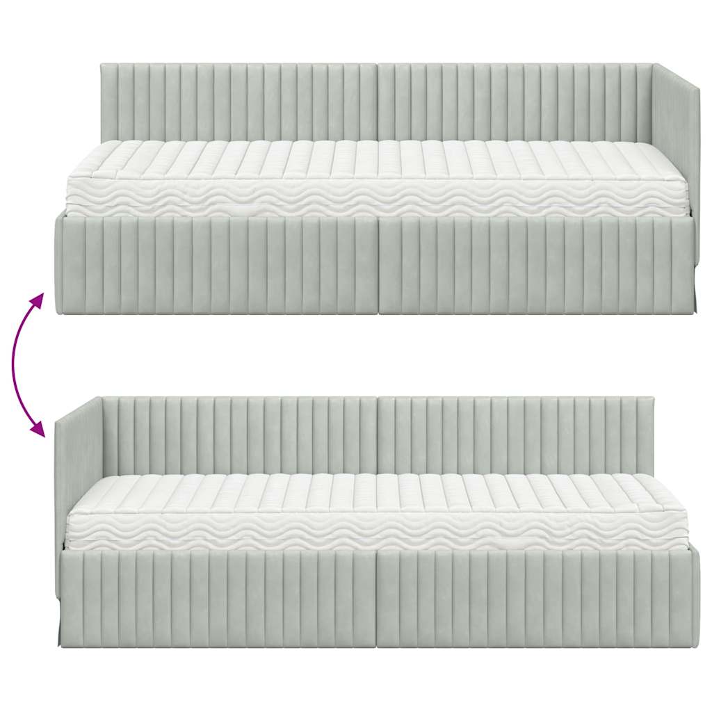 Corner Bed Frame with Mattress and Headboard 2 Pcs Light Grey Velvet