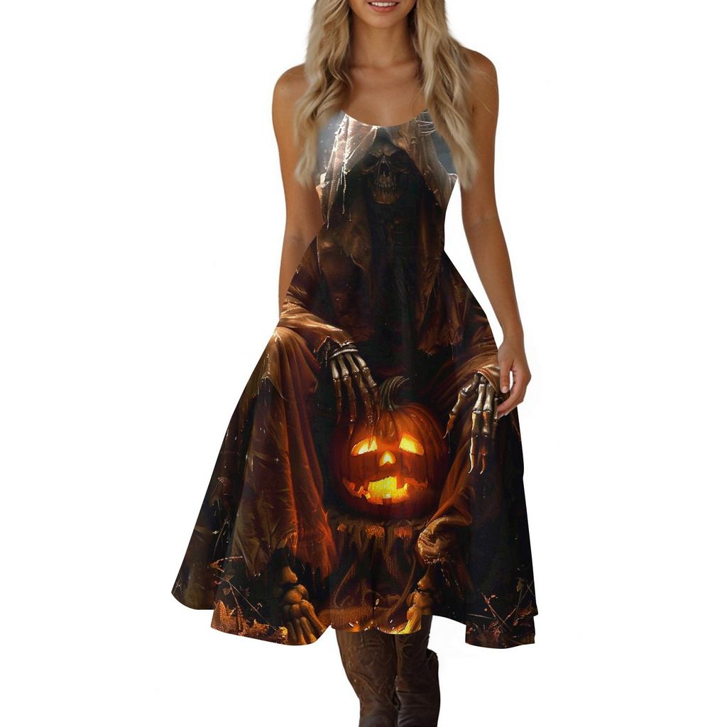 Dame Mote Halloween Trykk Sexy Off Shoulder Vintage Kjole