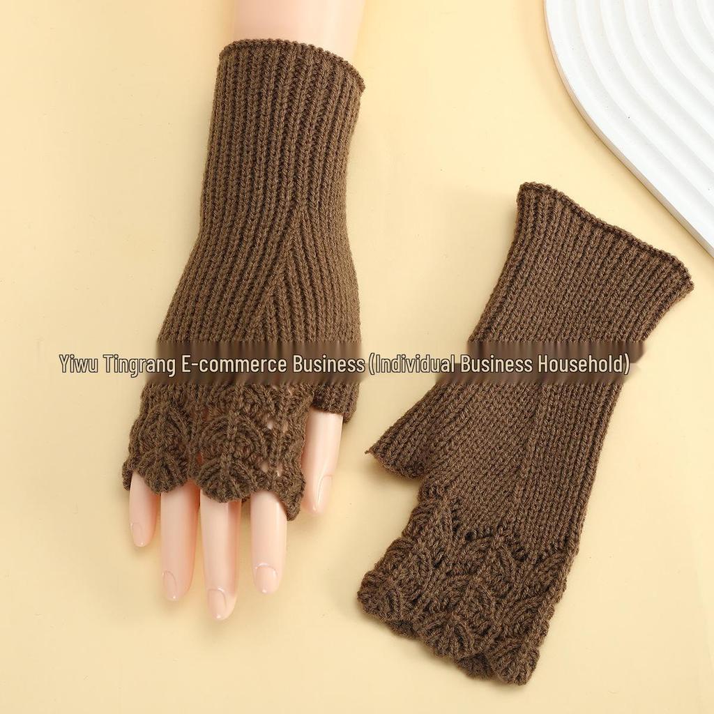 Women's Autumn/Winter Fingerless Knit Wool Gloves - Fish Scale Design
