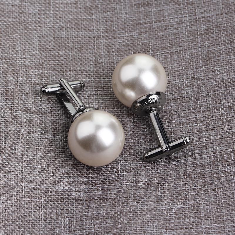 Mens Imitation Pearl Ball Shaped Cufflinks Black And Golden Tones Sleeve Button