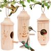 3Pcs Hummingbird House for Outside Hanging Wooden Bird House Hummingbird Feeder Gardening Yard Decoration