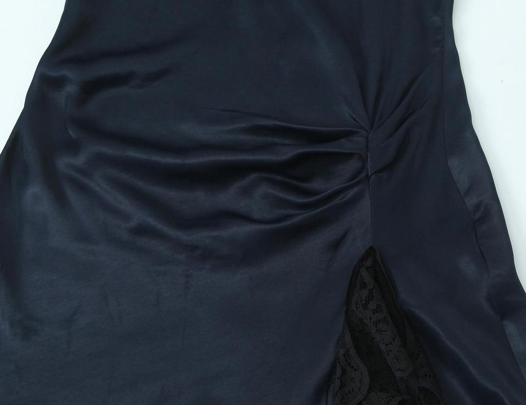 European-American Women's Fashion Lace Patchwork Silk Satin Mini Dress