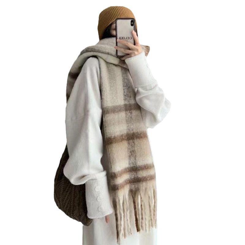 Women's Thick Plaid Circle Scarf - Warm, Versatile, College Style for Autumn and Winter