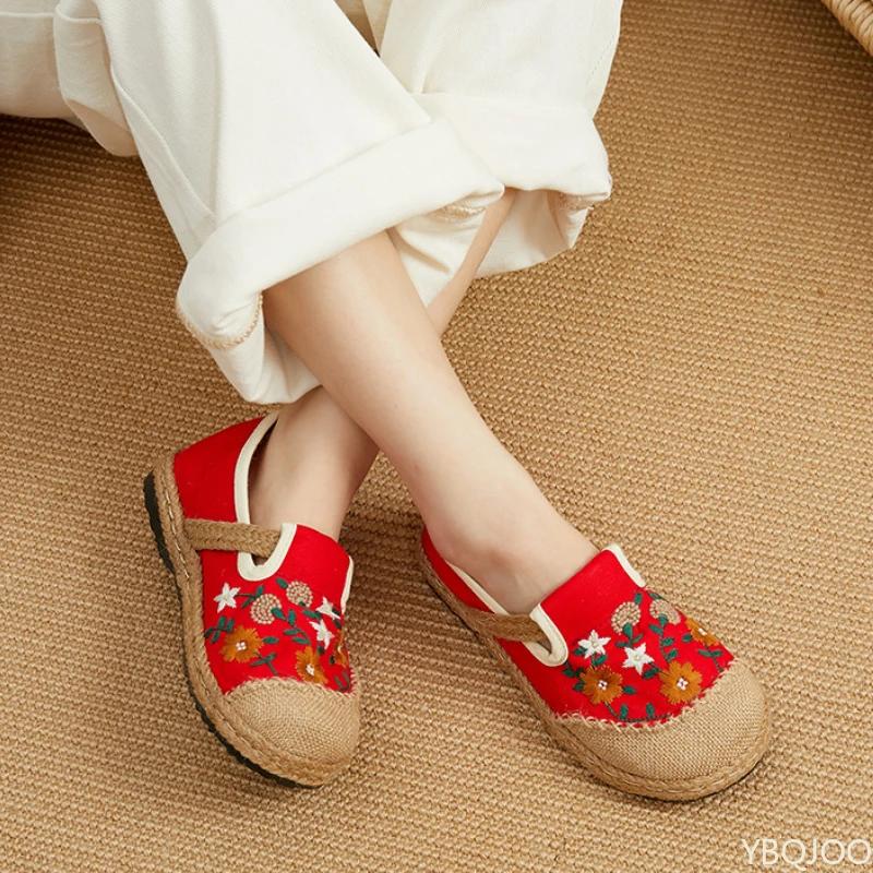 Fashion Casual Women's Shoes Fashionable Retro Elegant Ethnic Style Embroidered Flower Chinese Flat Bottom Women's Shoes Zapatos Mujer
