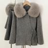 Damen Kurzstrickjacke mit Kunstfuchsfellkragen Lockerer Schnitt Lässiger Pullover 2026