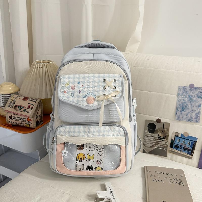 Japanese two-dimensional transparent pain bag, high-value ins college style plaid middle school student multi-compartment backpack
