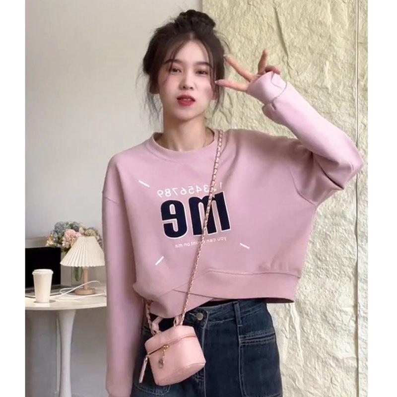 

American Print Oversized Round Neck Pullover Sweater - Casual, Versatile, Long-Sleeve Crop Top 2XL (150-170 jin) хаки