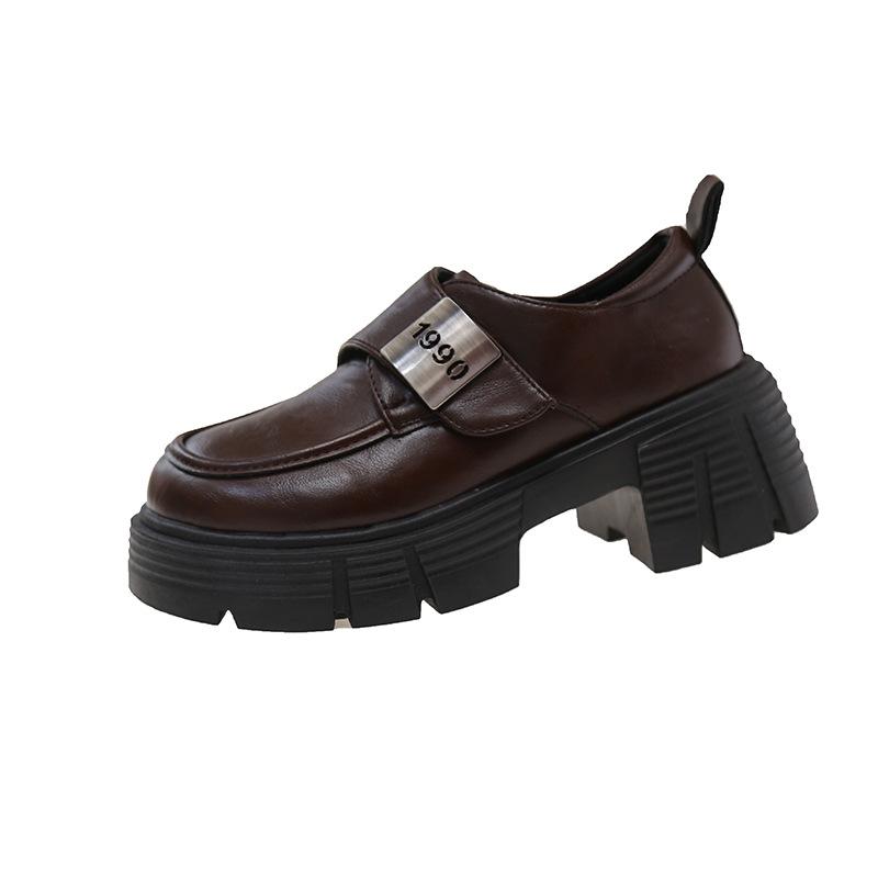 

High-heeled uniform JK small leather shoes women s 2025 autumn new British style shallow mouth pedal high-heeled commuter loafers 40 коричневий