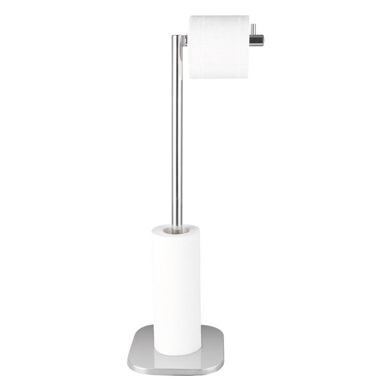 Floor-Standing Round Base Toilet Paper Holder with Detachable Towel Rack