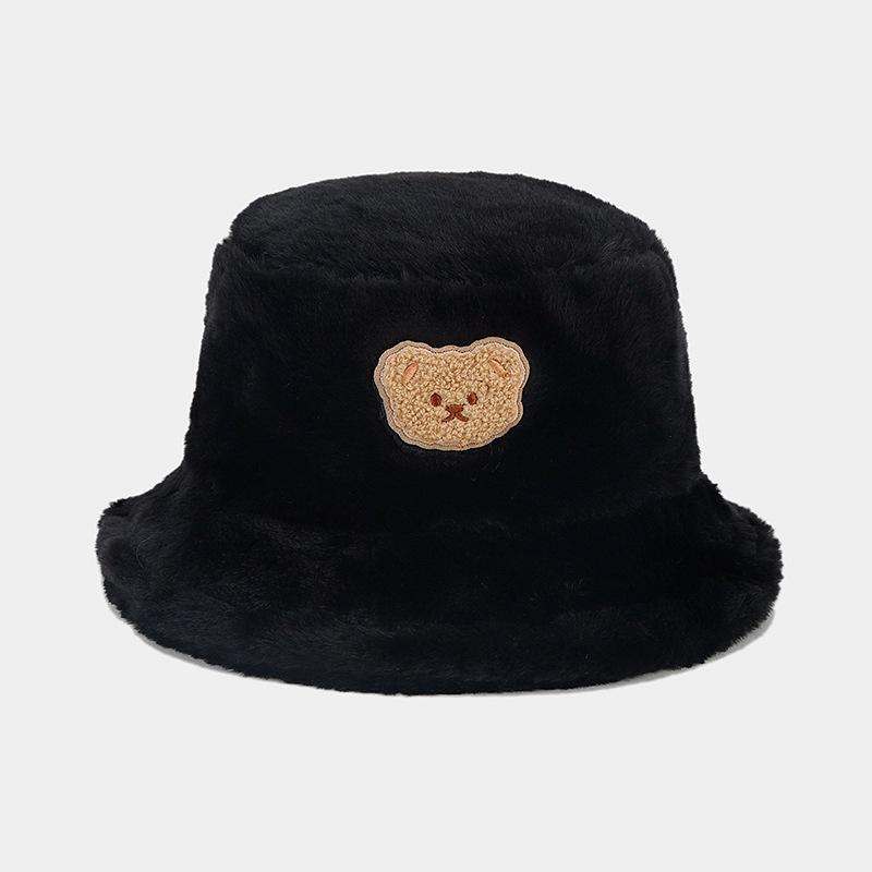 New Collegiate Style Cute Bear Bucket Hat for Women, Trendy Autumn/winter Plush Thickened Warm Sun Hat, Pot Hat
