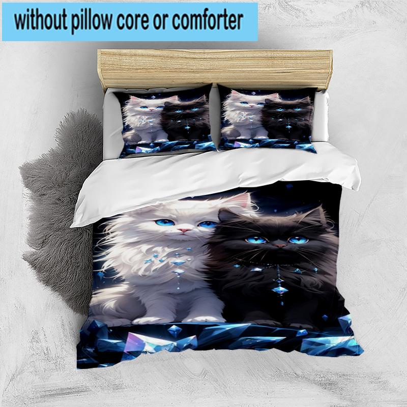 Crystal Cats Fantasy 3pcs Bedding,Including 1pc Duvet Cover And 2pcs Pillowcases Perfect for Christmas,Ideal for Bedroom, Dormitory