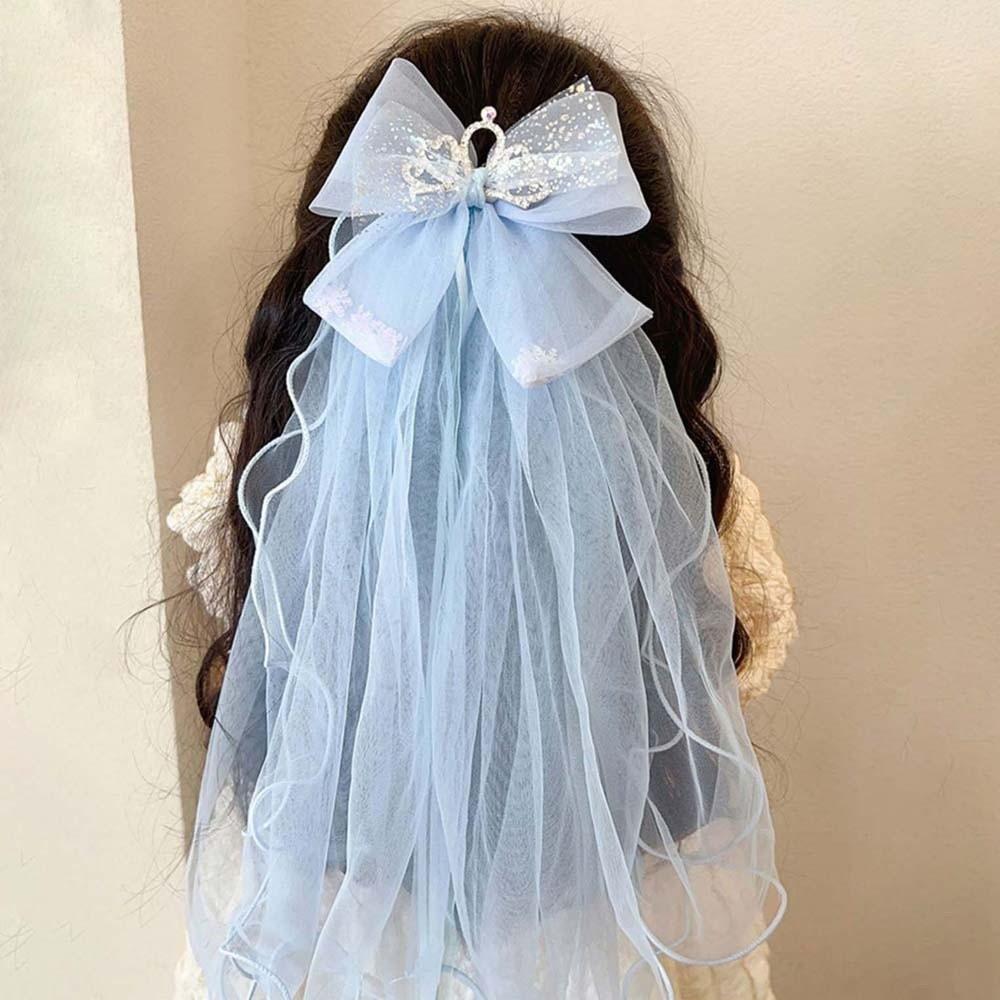 Bow Girls Head Gauze White Bridal Tulle Gift Veil Hair Clip  Photo Props