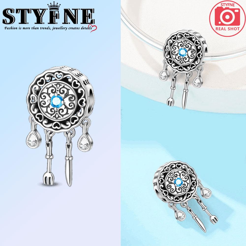 Copper Pink Tableware Fork Plate Security Chain Charms Beads Pendant For Original Bracelet Woman Girl Jewelry