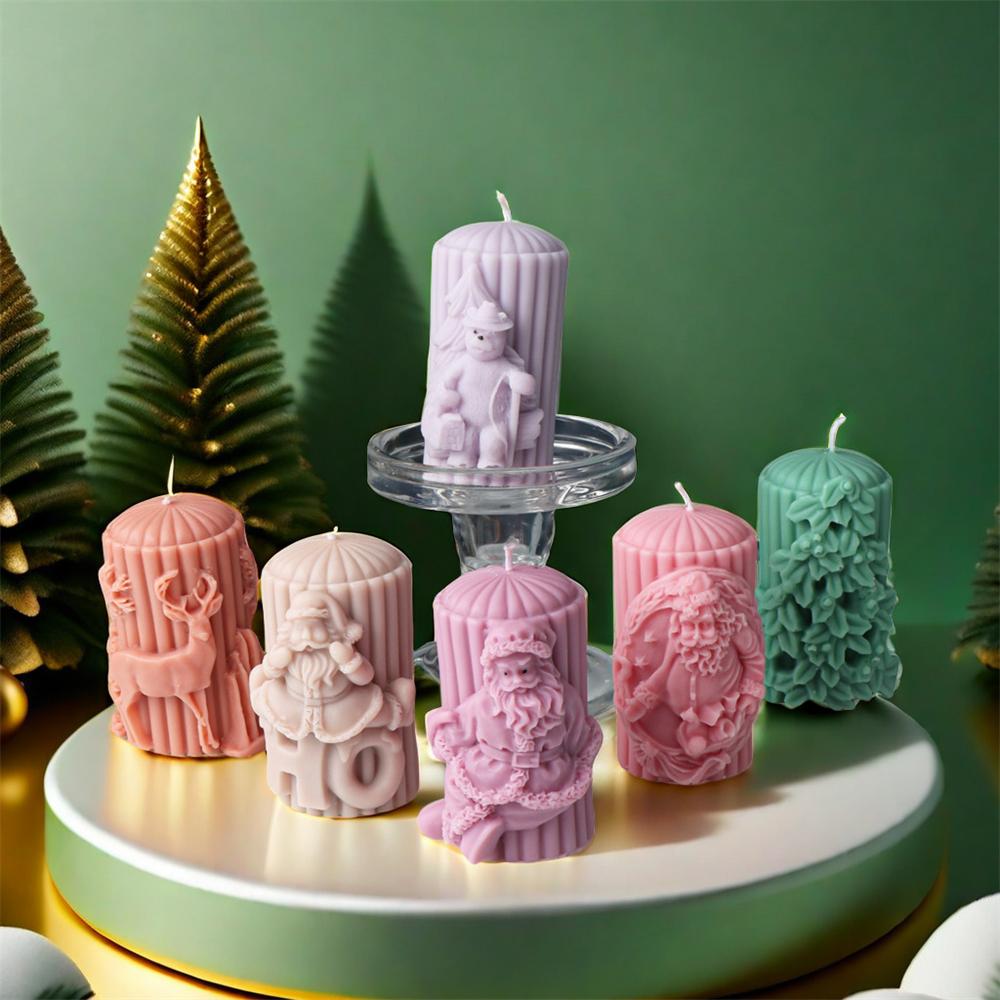 

3D рельефная рождественская колонна свеча силиконовая форма DIY Санта-Клаус рождественская елка гипсовая смоляная форма рождественская сцена декоративный инструмент