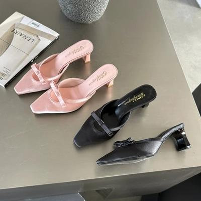 Designerskie damskie muły na sprężynowym obcasie, kapcie, modne płytkie wsuwane buty, damskie casualowe sandały outdoorowe