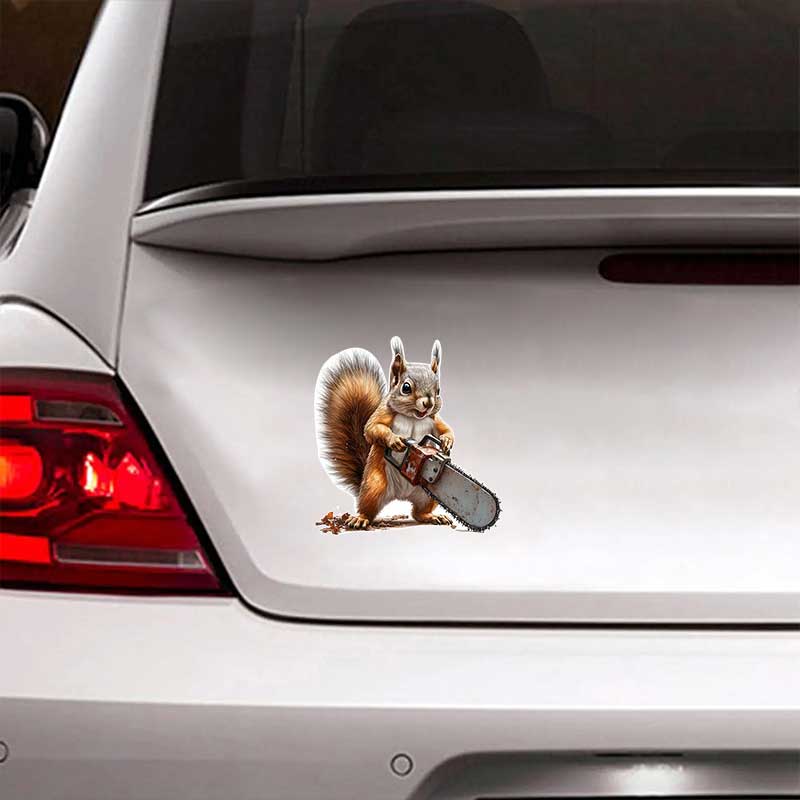 Squirrel With Chainsaw Car Sticker Vinyl Decal Waterproof Rear Window Motorcycle Camper Bumper Truck Laptop Decoration TM319