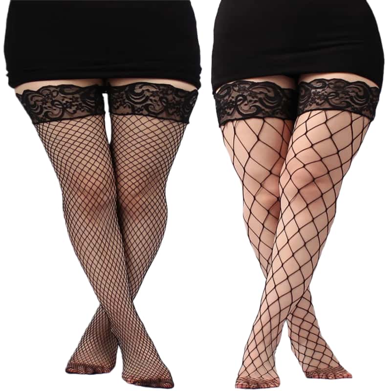 Plus Size Big Mesh Fishnet Thigh High Black Lace Stockings With Anti-Slip Sexy Over The Knee Ultra Thin Stocking For Woman 5Xxxl