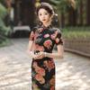 Rose National Style New Chinese Long Cheongsam Improved Young Women's High-end Sense Retro Short-sleeved Catwalk Summer