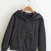 Womens Short Sweet Fresh Jacket Dual Metal Buckle Solid Color Hooded Zip Up Long Sleeve Casual Style
