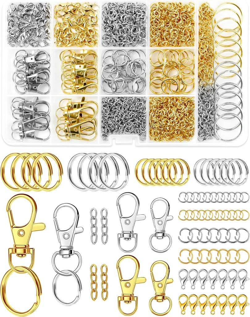 Complete Keychain Making Kit Lobster Claw Clasps Swivel Snap Hooks Key Rings for DIY Jewelry Crafts Beginners Gifts