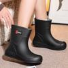 Woman Flat Sole High Top Rain Boots Thick Sole Non slip Round Toe Waterproof Detachable Cotton Cover Keep Warm Work Shoes