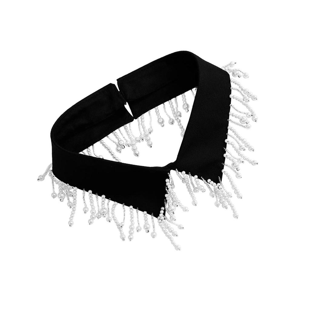 Elegant Pearls Beaded Tassels Trim Detachable Faux Collar Enhances Clothing Layers for Women Jewelry Bib Choker Neckalce