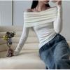 One-word Shoulder Exposed Collarbone Knitted Sweater Women's Spring and Autumn Thin Slim-fitting Inner Bottoming Shirt Design Off-the-shoulder Top