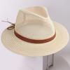 Strap Decor Adjustable Drawstring Hollow Out Cowboy Hat Man Breathable Holes Straw Sunshade Hat Adult Headwear