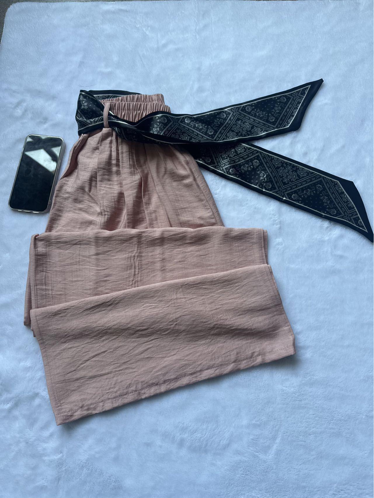New 2026 Fashion Ice Silk Ribbon Scarf Skirt Pants for Women and Children - Summer Thin Tencel Cotton Linen Casual Style L