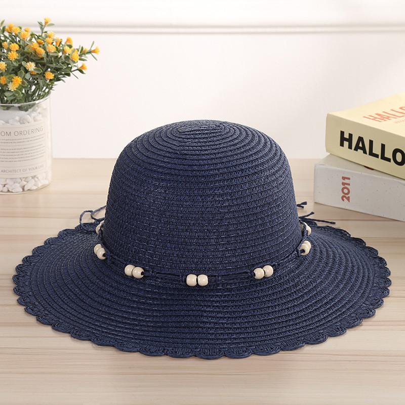 Summer Straw Hat With Wide Brim And Beaded Edge Sun Protection For Outdoor Beach Activities
