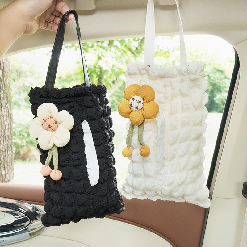Car Tissue Box Puff Grid Car Seatback Multi-functional Paper Towel Drawer Cute and Creative Tissue Bag