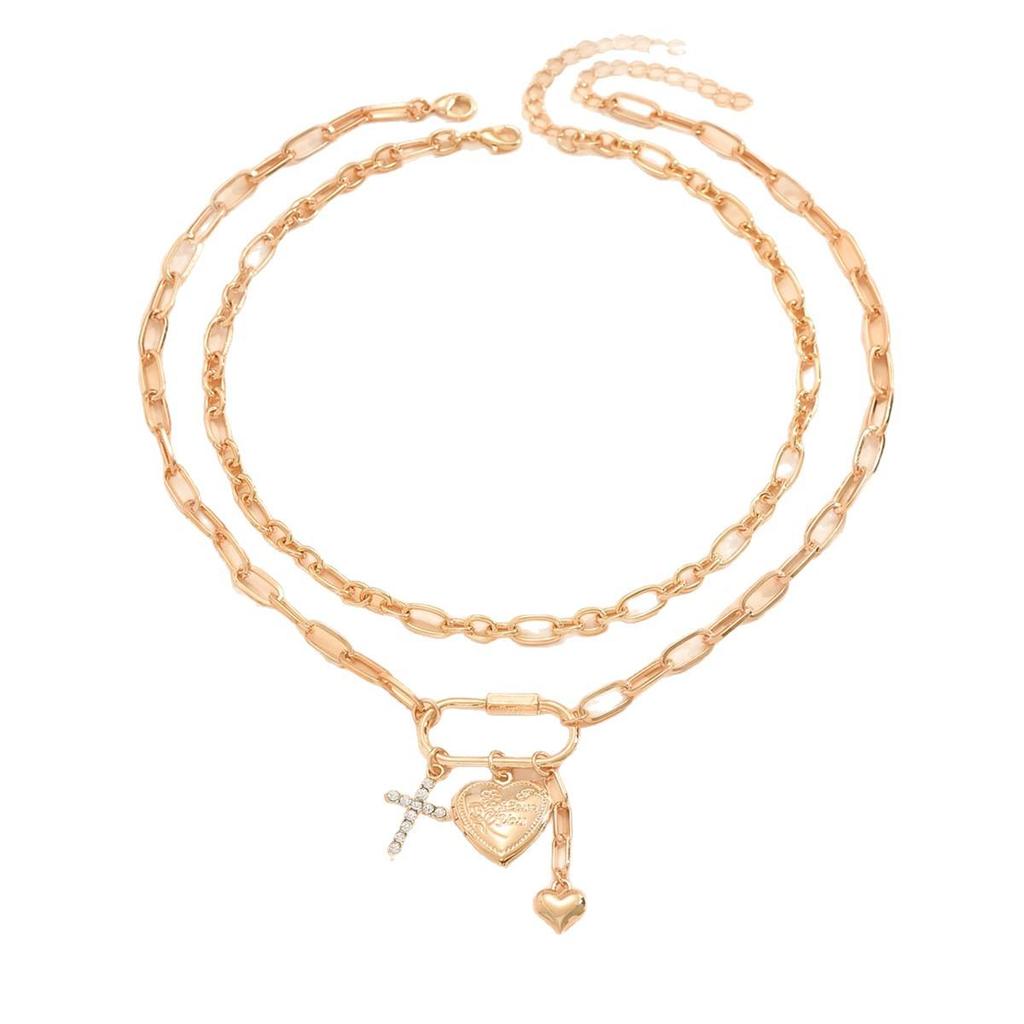European & American Multi-Pendant Rhinestone Heart Necklace