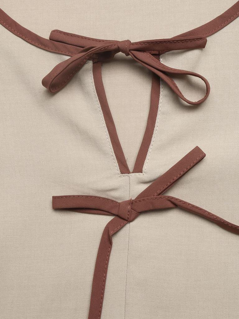 European & American Color Block Bow Tie Lace-up Pullover Short Sleeve Women's Top - Summer 2026.