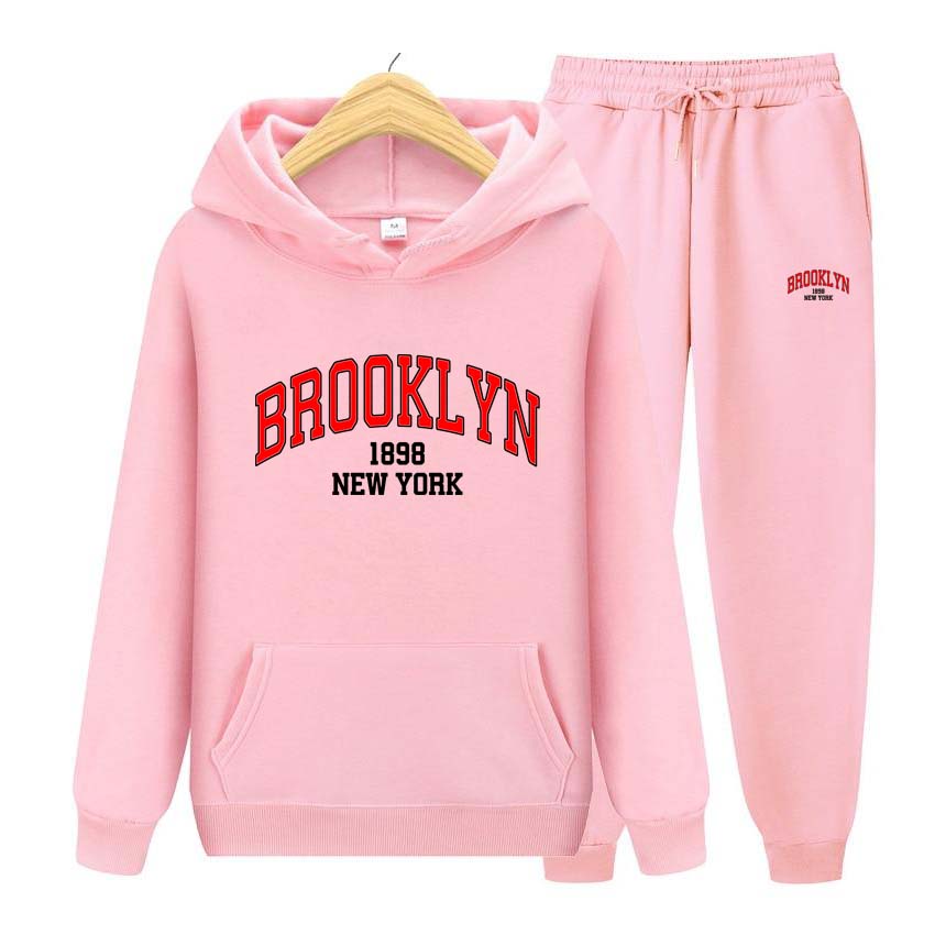 Men's Sets 1898 Brooklyn Print Sweatshirt Sport Suit Tracksuit 2 Pieces Set Sweatshirt+Pants Suit Hoodie Sportswear Jogging