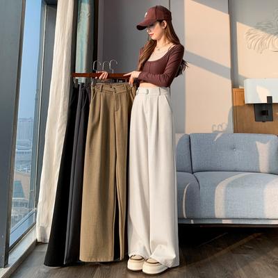 Kadın Düz Renk Dökümlü Mizaç Takım Pantolonu Yüksek Bel Dar Düz Geniş Paça Pantolon