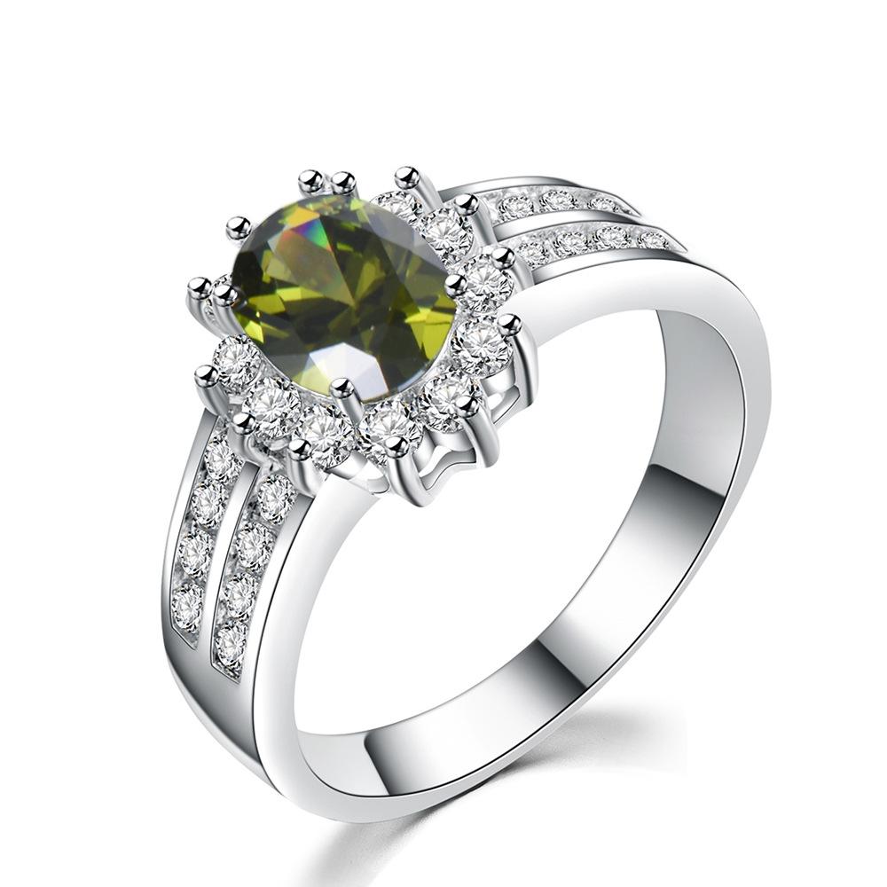 New European and American Fashion Oval Zircon Ring for Men and Women Double Row White