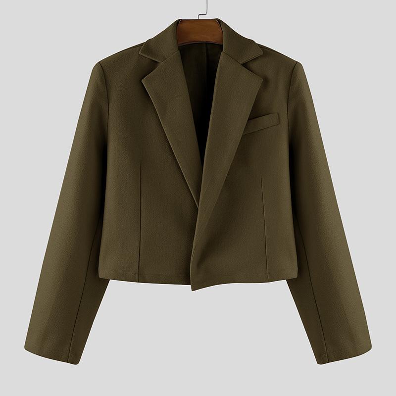 INCERUN Autumn Winter Men Long Sleeve Melton Cropped Short Blazer Coats