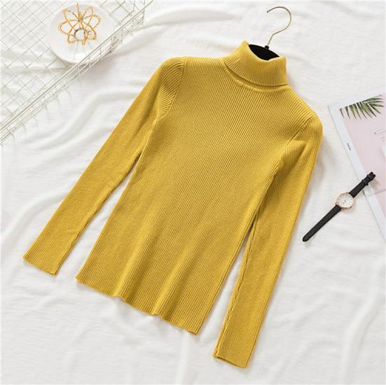 2025 Autumn/Winter Women's High Neck Pullover Sweater, Long Sleeve, Slim Fit, Solid Color Knitwear