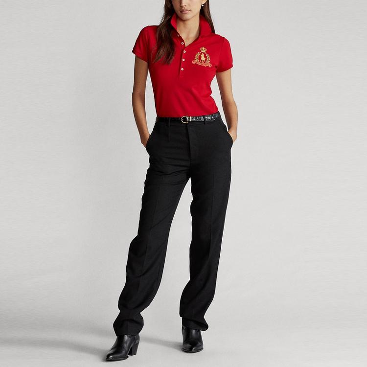 Polo Ralph Lauren Logo Pattern Embroidered Short Sleeve Polo Shirt Women tops WMPOKNINB920004-620